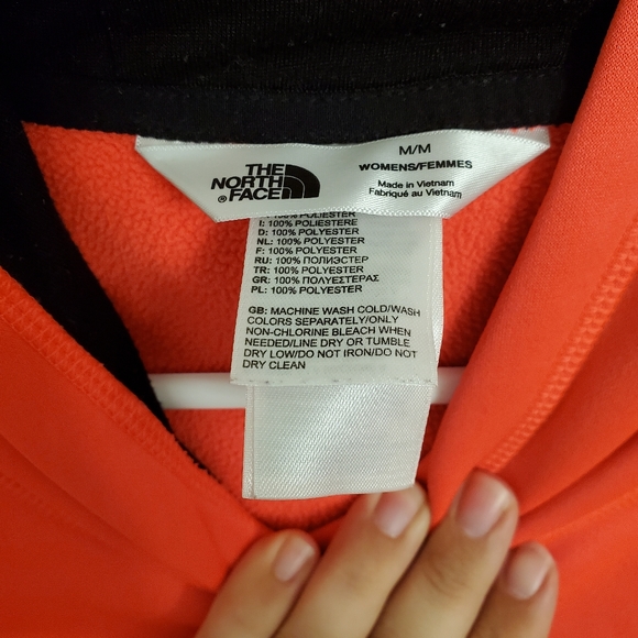 The North Face Hoodie Size Medium Black Logo Print Pink/Orange Sweatshirt Neon - Picture 8 of 12